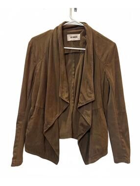 BB Dakota Faux Suede Jacket Brown Draped Open Front Moto Style Women’s M